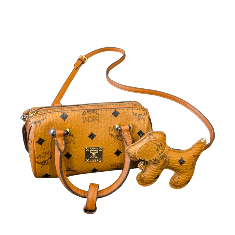 MCM MINI ROUND BOSTON BAG COGNAC
